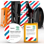 Sapiens Barbershop Kit Barbe Homme - Coffret Soin Barbe et Rasage Homme - Huile Barbe et Baume Barbe BIO Made in France, Rasoir Coupe Choux Barbe, Brosse barbe, Accessoires de Barbier