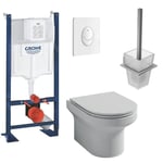 Pack WC suspendu Jacob Delafon sans bride Elite abattant extraplat + Bâti support Grohe RapidSL + plaque blanc + Porte-balai carré