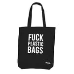 Fisura – Tote bag “f*cking plastic” noir. Sac en coton 100%. Sac tote original. Sac de courses en coton. Sac totebag noir. 43 centimètres x 37 centimètres