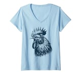 Womens Crowing Rooster Chicken With Headphones - Music Punk Animal V-Neck T-Shirt