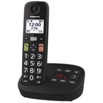 Panasonic KX-TGU130EXB Téléphone Numérique sans Fil avec Répondeur, Unité de Base et 1 Combiné, Écran LCD, Grosses Touches, Appel Favori, Compatible avec Les Appareils Auditifs, Noir