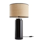 Miliboo - Lampe à poser en céramique émaillée noire et abat-jour en raphia naturel H64 cm majes