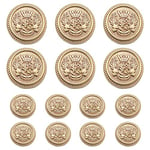 Meillia 14 Pieces Matte Gold Metal Blazer Button Set 15MM 20MM for Blazers, Suits, Sport Coats, Uniform, Jackets (Matte Gold)