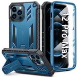 FNTCASE for iPhone 12-Pro-Max Phone Case: Military Grade Drop Proof Protection Mobile Cover with Kickstand | Matte Textured Rugged Shockproof TPU | Protective Sturdy Cases - Blue