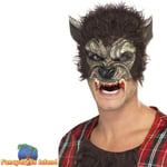 Smiffys Werewolf Half Face Mask with Hair Adults Fancy Dress