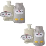 2 Pack 2 Litre Hot Water Bottle with Faux Fur Cover & Eye Mask Extra Warmth Heat