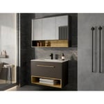 Vente-unique Meuble de salle de bain suspendu anthracite avec vasque à encastrer et armoire de toilette - 80 cm - YANGRA