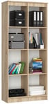 Bibliothèque de bureau AKORD R80 Chêne Sonoma 80 cm façade Chêne Sonoma 8 étagères 80x35x180 cm