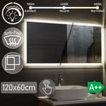 Aquamarin® Miroir de Salle de Bain LED - 120 x 60 cm, CEE:A++, Tactile, Mural, Éclairage Blanc Froid/Chaud/Neutre, Fonction Mémoire, Anti-Buée