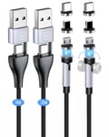 2 Pièces Cable Multi Chargeur 6 En 1, Chargeur Magnétique 360° Et 180°, Cable Usb C Magnétique 18W 3A Charge Rapide Et Transfert De Données Pour Usb-C Micro Usb I-Phone - 1M + 2M[X1791]