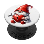 Love Gnome And Red Heart Lock With Key For Valentines Day PopSockets PopGrip Adhésif