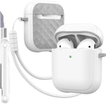 Étui pour AirPods Case Cover avec kit de Nettoyage, Housse de Protection complète Contre Les Chutes avec lanière, Couleur Macaron Jeune pour Airpods 2/1 gén,Blanc/Gris