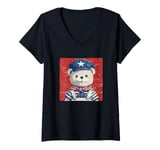 Womens Full Steam Ahead Funny Teddy Bear in Sailor Outfit V-Neck T-Shirt