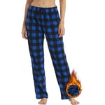 YUSHOW Pantalon de pyjama doux en flanelle à carreaux pour femme, Bleu/noir à carreaux., L