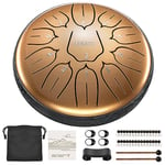 LEKATO Steel Tongue Drum, Mini Handpan Drum 6 Inch 11 Notes D Major, Alloy Steel Percussion Instruments for Meditation Yoga Musical Education, Ethereal Balmy Drum for Adult Beginner, Gold Pearl