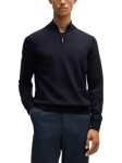 BOSS Pure Wool Slim Fit Zip Neck Jumper, Dark Blue