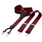 DonDon bretelles homme large 3,5 cm avec 4 clips bretelles homme travail extra fort, élastique et réglable en longueur Bordeaux rouge