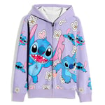 Lilo & Stitch Tryckt Hoodie med Dragkedja för Barn Casual Pullover med Huva Lös Pullover för Flickor 9-10 Years