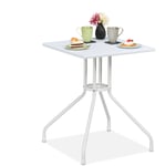 Table de jardin, HxLxP : 73 x 62 x 62 cm, aspect bois, carrée, balcon, terrasse, plastique et acier, blanche - Relaxdays