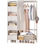 Armoire de Rangement 170x105x45 cm en Blanc Penderie Garde-Robe Avec 4 Boites en Tissu