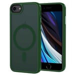 XTCASE Coque pour iPhone 8 / iPhone SE 2020/2022 Magnétique Compatible avec MagSafe, Étui Mat Translucide Minimaliste, PC Dur Housse Arrière Anti-Rayures + TPU Bumper Antichoc - Vert Foncé