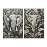 Tavla Home ESPRIT Grön Grå Elefant Kolonial Gyllene 63 x 4,5 x 93 cm (2 antal)