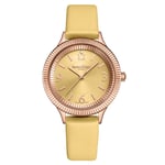 Ladies Diamond Watch Quartz Rose Crown Yellow Leather Strap Swan & Edgar