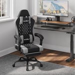 WOLTU Chaise Gaming Massante, Fauteuil Gamer, avec Coussin à Ressorts, Soutien Lombaire Massant, Chaise Ergonomique, Appui-tête, Repose-Pieds, Charge 150kg, Tissu Maille Noir+Gris,GS15szg