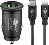 Goobay Dual USB snabbladdare för bil Lightning (27 W) laddningsadapter för bil med 1x USB-C™ och 1x USB-A, USB-C™ Lightning-kabel, 1 m, svart