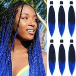 Braiding Hair Pre Stretched - 6 Packs Prestretched Braiding Hair 26 Inch Ombre Braiding Hair Itch Free 1B/Blue Yaki Synthetic Hair Extension for Braids (26 Inch(6Packs), 1B/Blue)