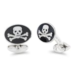 Deakin & Francis Cufflinks Sterling Silver Black Enamel Skull And Cross Bones