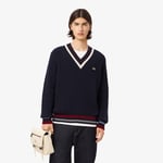 Lacoste Pull inspiration tennis en laine cardée Taille XL Bleu Marine/blanc