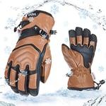 Vgo... Gants de ski en vache pour hommes, gants de neige, gants d'extérieur, imperméable, 3M thinsulate 30 ℃ / - 22 ° f ou plus (CA2468FW,Marron,S,1Paire)