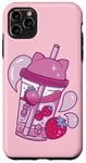 Coque pour iPhone 11 Pro Max Kawaii Tasse à jus mignonne à la fraise Anime Comic Esthétique