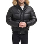 Tommy Hilfiger Men's Quilted Arctic Cloth Snorkel Bomber Jacket with Removable Hood (Standard and Big & Tall) Parka, Black Faux Leather, M