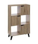 Meuble Etagère 6 Cases de rangement 3 Portes effet bois naturel H. 113.3 cm