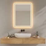 EMKE Miroir Salle de Bain avec Éclairage,80x60cm, Miroir LED Salle de Bain,Lumière Blanc Chaud 3000K Miroir Mural avec Éclairage,Horizontal/Vertical, IP44 Économique en Énergie