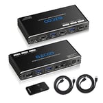 Commutateur HDMI KVM USB 3.0 2 ports avec Hotkey 4K 60Hz Partagez 2 ordinateurs avec un clavier Mous HDR D-olby Vision HDCP2.2 Télécommande sans fil et connexions de souris Câble USB 3.0 inclusx2