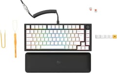 Glorious Gaming GMMK Pro 75% - Clavier de Jeu mécanique modulaire, TKL, Cadre 1,5 kg, Personnalisable, câble spiralé, Repose-Poignets, Touches Blanches, RGB, Disposition AZERTY française - Noir