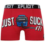 Xplicit Mens Designer Novelty Funny Underwear Boxer (Hoover - Red,L)