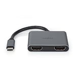 Nedis Adaptateur Multi-Ports USB | USB 3.2 Gen 1 | USB-C™ Mâle | 2X HDMI™ | 0.10 m | Rond | Plaqué Nickel | PVC | Noir | en