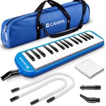 CAHAYA Melodica 32 Key FDA Approved Piano Style Portable with Double Plastic Flexible Long Pipe, Short Mouthpieces and Carrying Bag Blue, CY0050-2