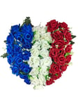 Cœur de fleurs artificielles drapeau de la France pour cimetière, église, mariage, sépulture avec roses 60 x 60 x 12 cm