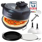 Four à pizza Sommertal PizzaProfi XXL avec plaque en pierre de 39 cm - four à pizza électrique, jusqu'à 400°C - Ensemble de 5 pièces avec insert de poêle, 2x pelle à pizza, cutter, pierre à pizza