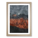 Big Box Art Moon Over The Red Mountains in Italy Painting Framed Wall Art Picture Print Ready to Hang, Oak A2 (62 x 45 cm)