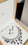 White gold finish pearcut sapphire and created diamond necklace valentines set