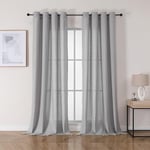 Joydeco Rideau Lin Voilage avec Oeillets, Lot de 2 L 140 x H 260 Gris Semi Occultant Rideau, Double Rideau Translucide Fenetre Intérieurs Salon Chambre