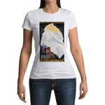 T-Shirt Femme Col Rond Train Mont Blanc Montagnes Affiche Poster Vintage Tourisme Art Deco