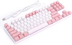 CLAVIER MECANIQUE GAMING, RÉTROÉCLAIRÉ RGB-LED, CLAVIER MECANIQUE SWITCH BLUE À 87 TOUCHES, CLAVIER GAMERS MECANIQUE USB POUR PC GAMING, COMMANDES MULTIMÉDIAS(BLANC + ROSE)[CLA171197]