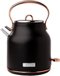 Haden Heritage 1.7L Black Kettle - Cordless 3KW Fast Boil Kettle, Removable Auto